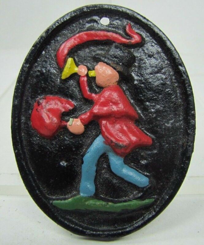 Cast Iron Fire Mark small decorative high relief painted paperweight plaque