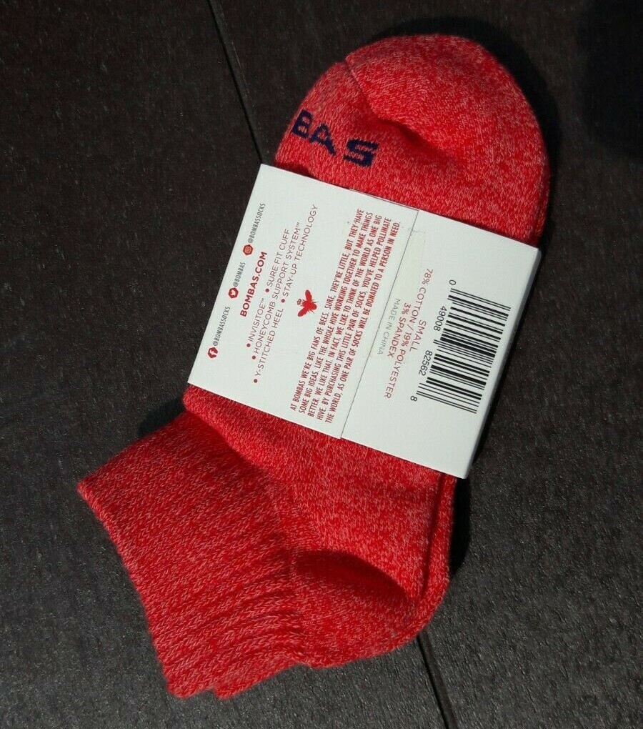 Bombas S Women’s Quarter Socks Pair Small Red Heather New NWT Honeycomb Support