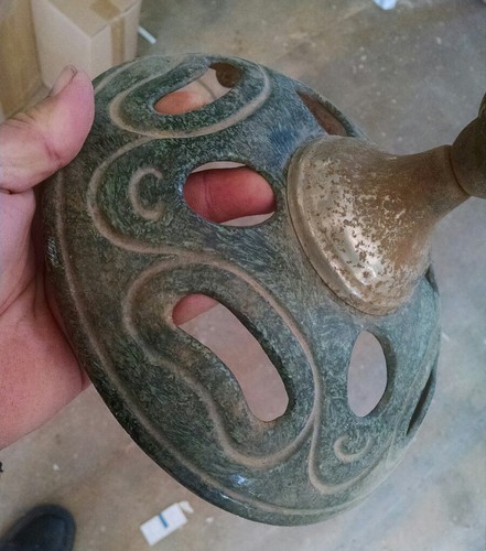 #138 Marble Green Antique Decorative Cast Iron Stove Top Finial