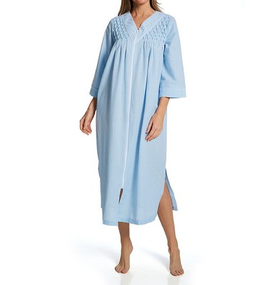 Miss Elaine 867613 Seersucker 3/4 Sleeve Long Zip Robe