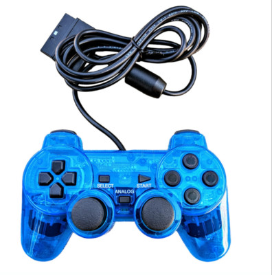 Wired 5.5ft Dual Vibration Controller Gamepad for PS2 & PS1 Transparent Colors