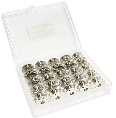 25 Metal Bobbins for Singer #95, 96, 188U,188K,196K in Transparent Plastic Case 