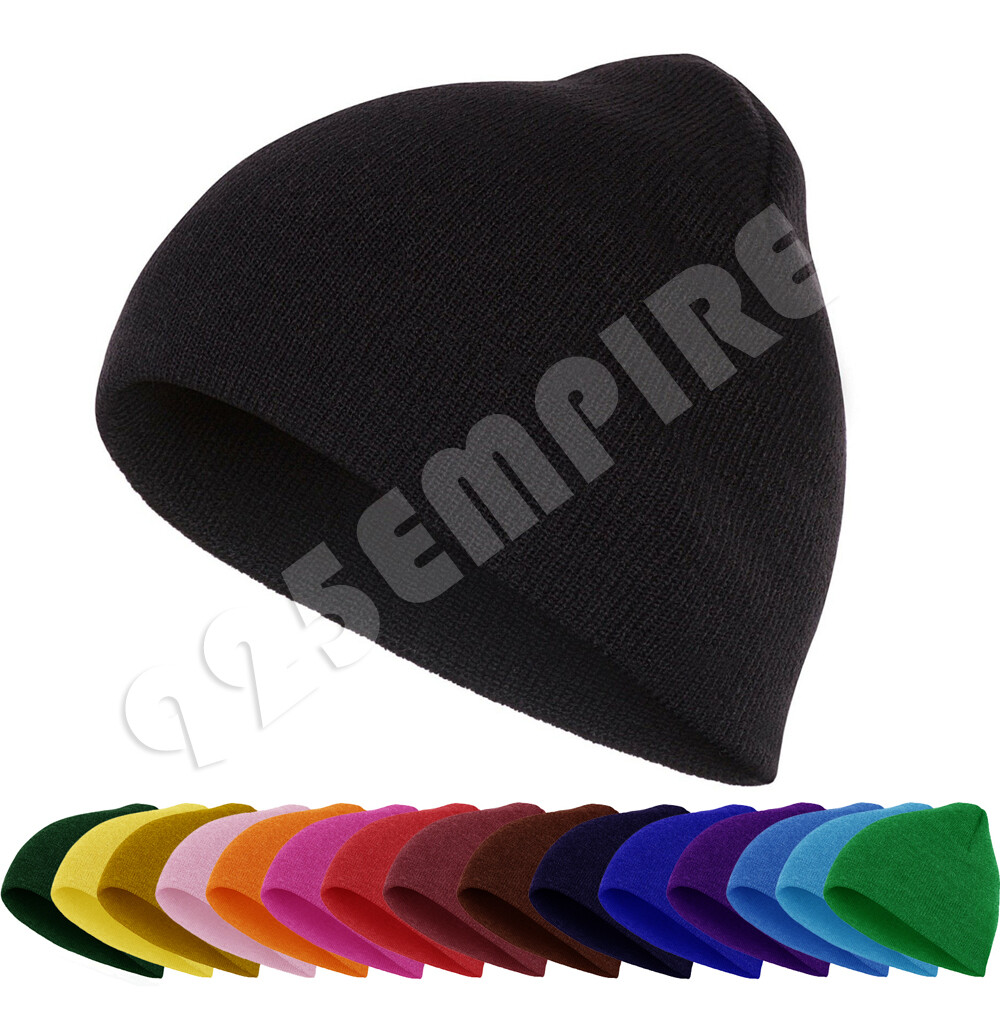 Men's Short Beanie Knit Hat Sports Winter Outdoors Cuff Plain Skull Ski Cap