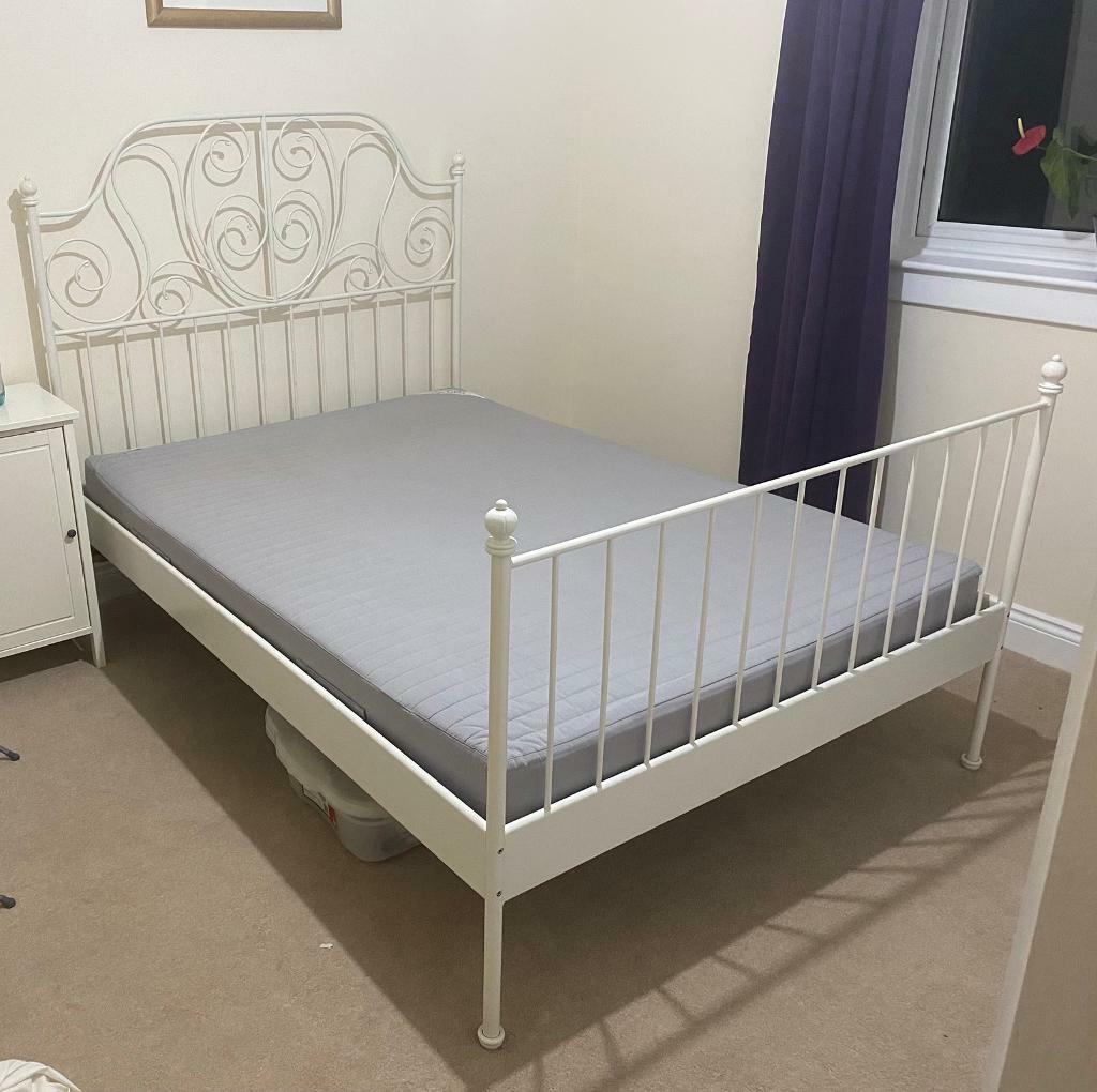 IKEA Cream Metal Double Bed with Mattress in Perth, Perth and Kinross