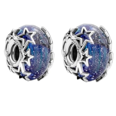New 100% PANDORA Pandora Galaxy Blue & Star Murano Charm Set 790015C00