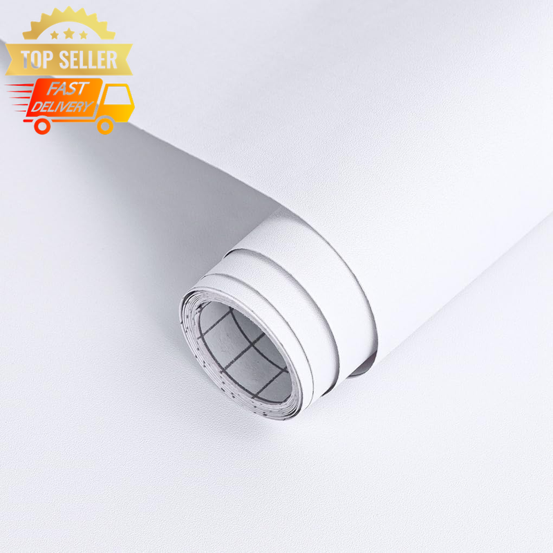 Matte White Peel & Stick Wallpaper 43.5x305cm Self-Adhesive Vinyl for Cabinets