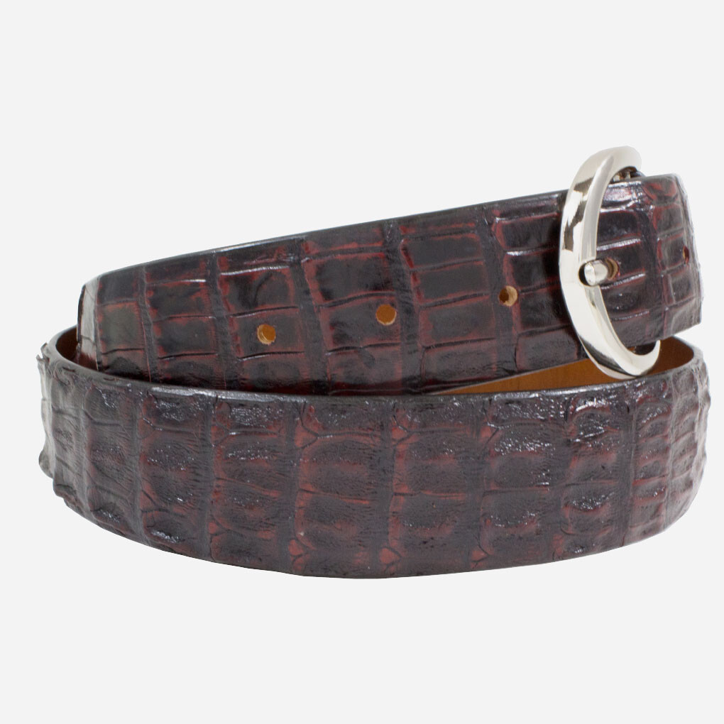 Pre-owned Handmade Genuine Black Cherry Alligator Double Tail Leather Belt (made In U.s.a) In Multicolor