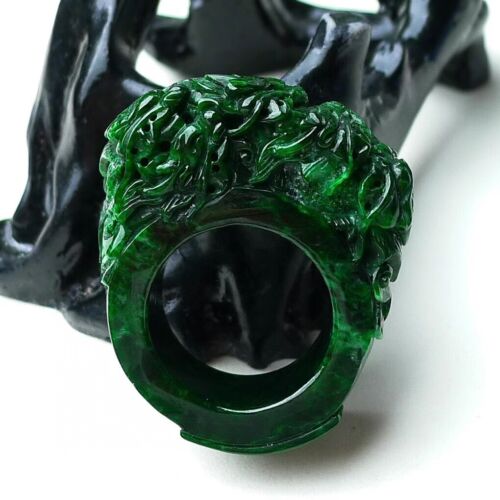 辣绿 Emerald Ring Green Grade A Jadeite Jade Dragon Thumb Ring 