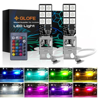 2X H3 5050 RGB 12SMD LED Auto Car Headlight Fog Light Remote Control Multi-Color