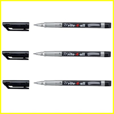 3 x Stabilo Write-4-All Marker Pen Permanent Waterproof Black - SFine (S) Line