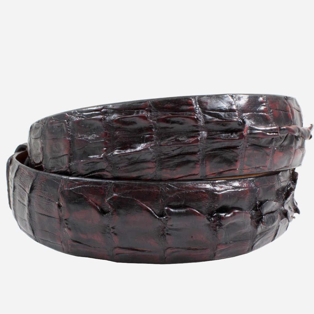 Pre-owned Handmade Genuine Black Cherry Alligator Double Tail Leather Belt (made In U.s.a) In Multicolor