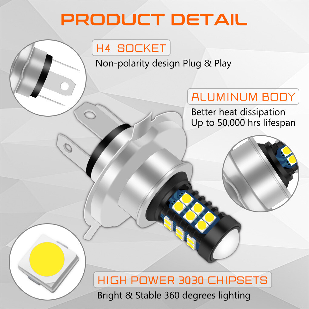 H4 6500K LED Hi/Lo Beam Headlight Front Light Bulbs For