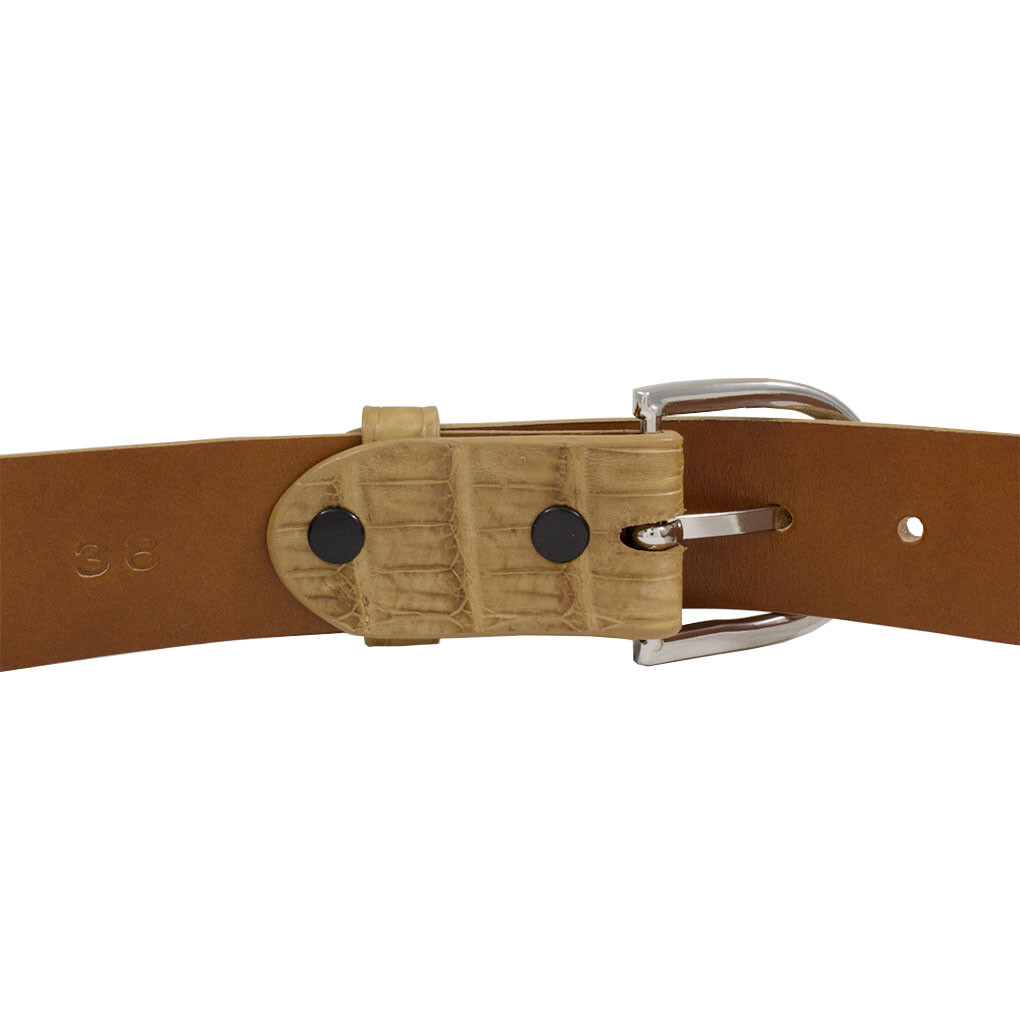 Pre-owned Handmade Genuine Tan Alligator Double Tail Leather Belt (made In U.s.a) In Brown