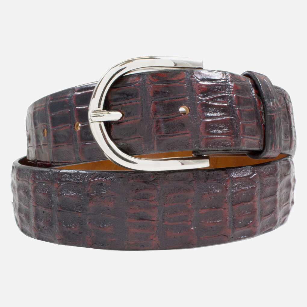 Pre-owned Handmade Genuine Black Cherry Alligator Double Tail Leather Belt (made In U.s.a) In Multicolor