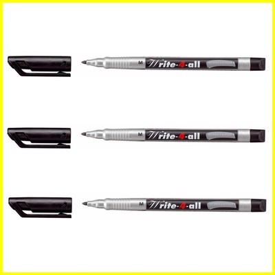 3 x Stabilo Write-4-All Marker Pen Permanent Waterproof Black - Medium (M) Line