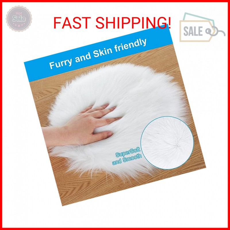 Molain Faux Fur Chair Pad 12 inch Round Cover Seat Cushion Pad Carpet Mat Soft F