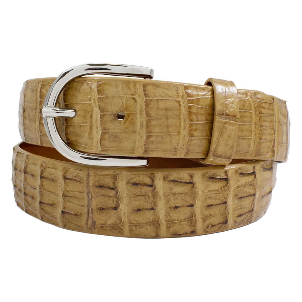 Pre-owned Handmade Genuine Tan Alligator Double Tail Leather Belt (made In U.s.a) In Brown