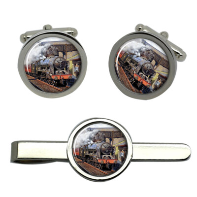 LMS Royal Scot Class 46108 Seaforth Highlander Cufflinks and Tie Clip Set