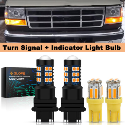 4x Amber Turn Signal Light + Indicator LED Bulbs For 92-95 Ford F150 F350 F250