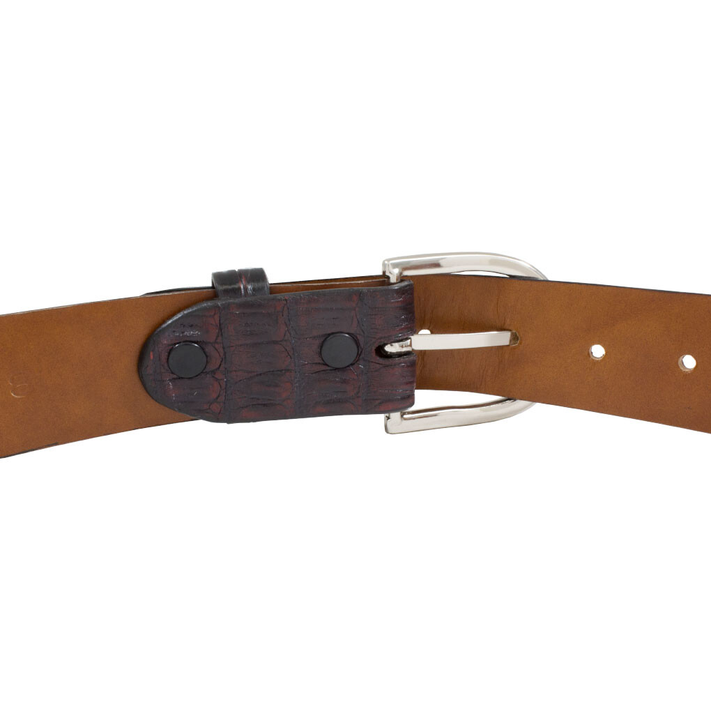 Pre-owned Handmade Genuine Black Cherry Alligator Double Tail Leather Belt (made In U.s.a) In Multicolor