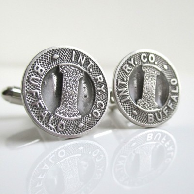 BUFFALO NY Railway Token Cuff Links - Repurposed Vintage Coins, Silver Tone