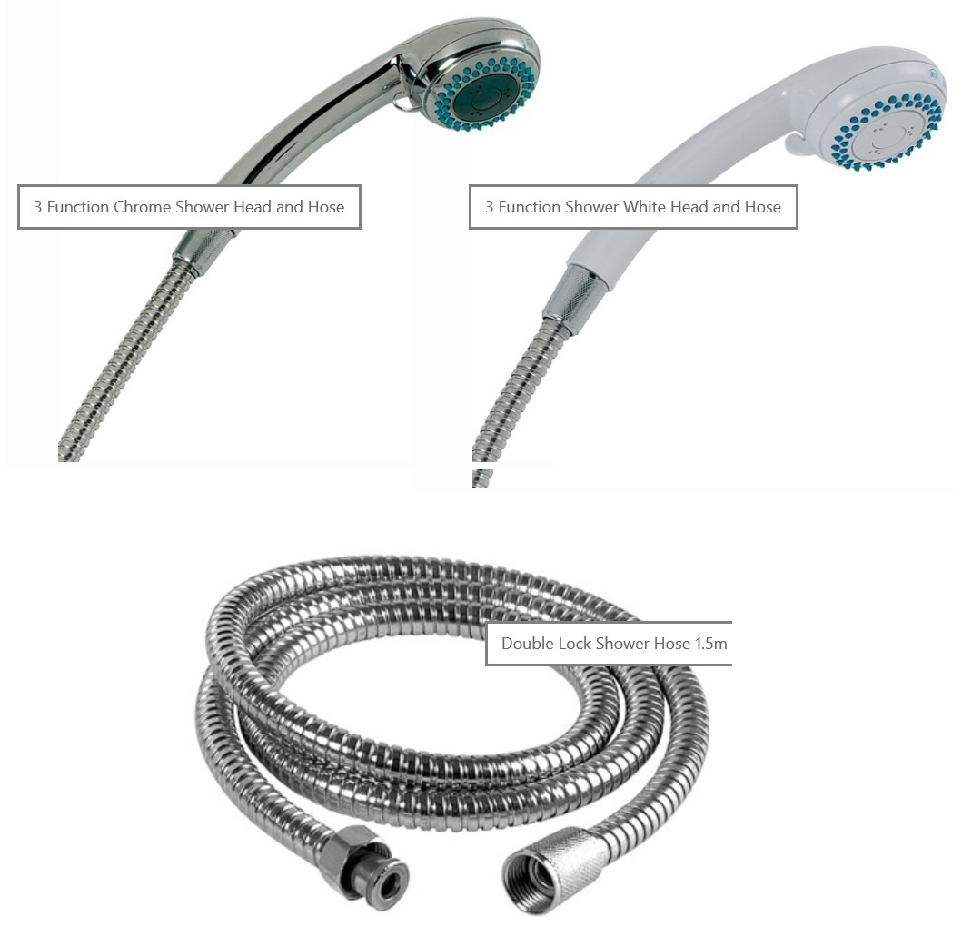 3 Function Chrome or White Shower Head & Hose Complete Set With Bracket