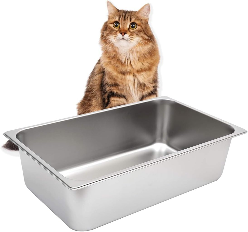 Stainless Steel Cat Litter Box, Metal Litter Pan for Cat, No