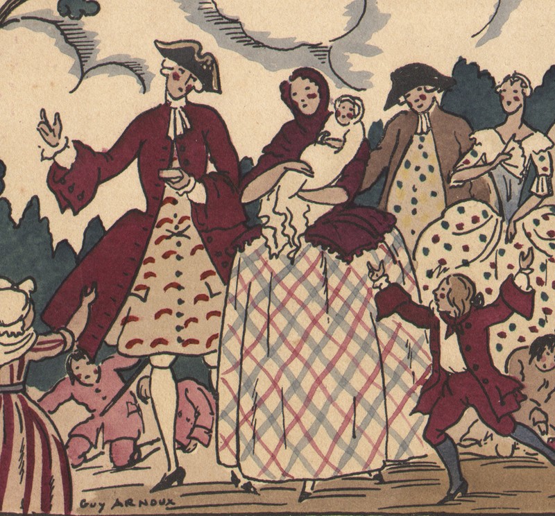 1920 Gravure Guy Arnoux Faire-Part Au Pochoir Naissance FÃªTe Villageoise