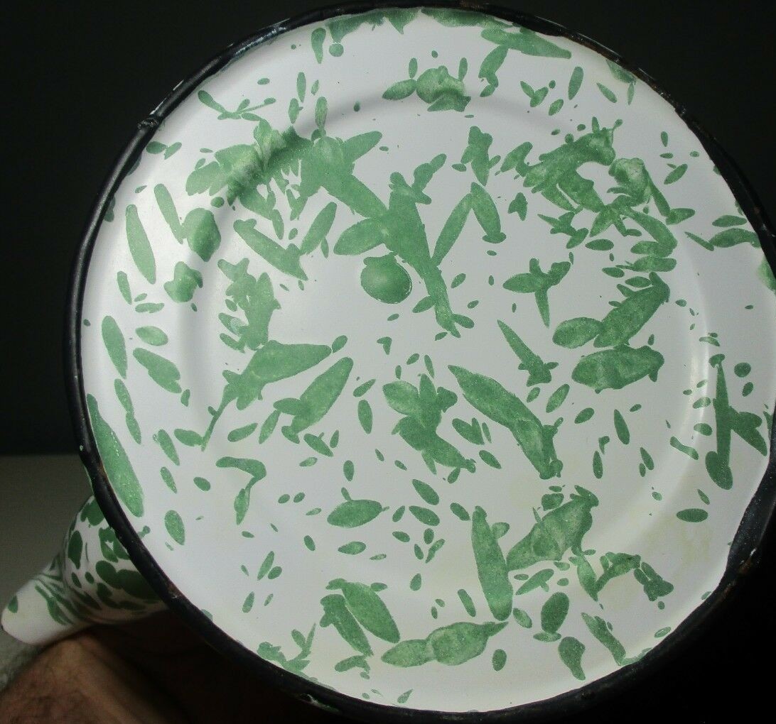 Vintage GREEN and WHITE SWIRL ENAMELWARE Long Spout COFFEE POT