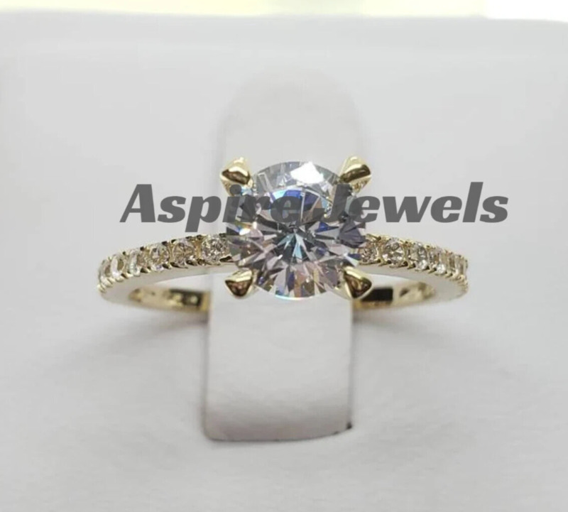 1.50 Ct Round Cut Moissanite Solitaire Engagement Ring Solid 14k Yellow Gold
