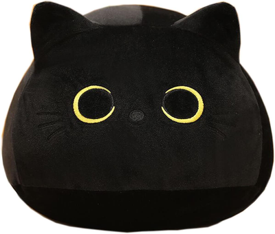 Black Cartoon cat Plush Pillow Toy, 3D cat Black Plush Animal cat Pillow, Cute K