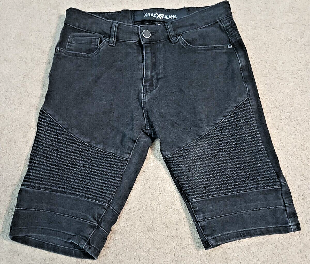 XRAY XR Jeans Mens Moto Shorts Size 30 Black Denim Ribbed