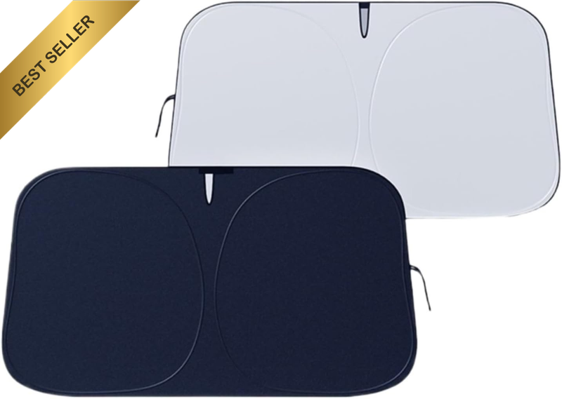 Windshield Sun Shade, Titanium Silver Reflective Layer & Black Polyester Taffeta