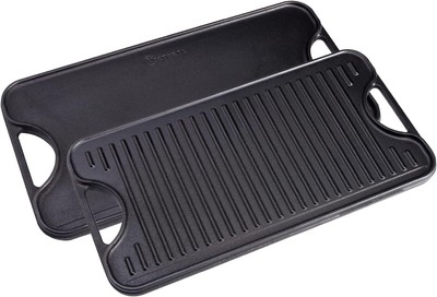 Rectangular Cast Iron Griddle. Double Burner Griddle, Reversible Griddle Gril...
