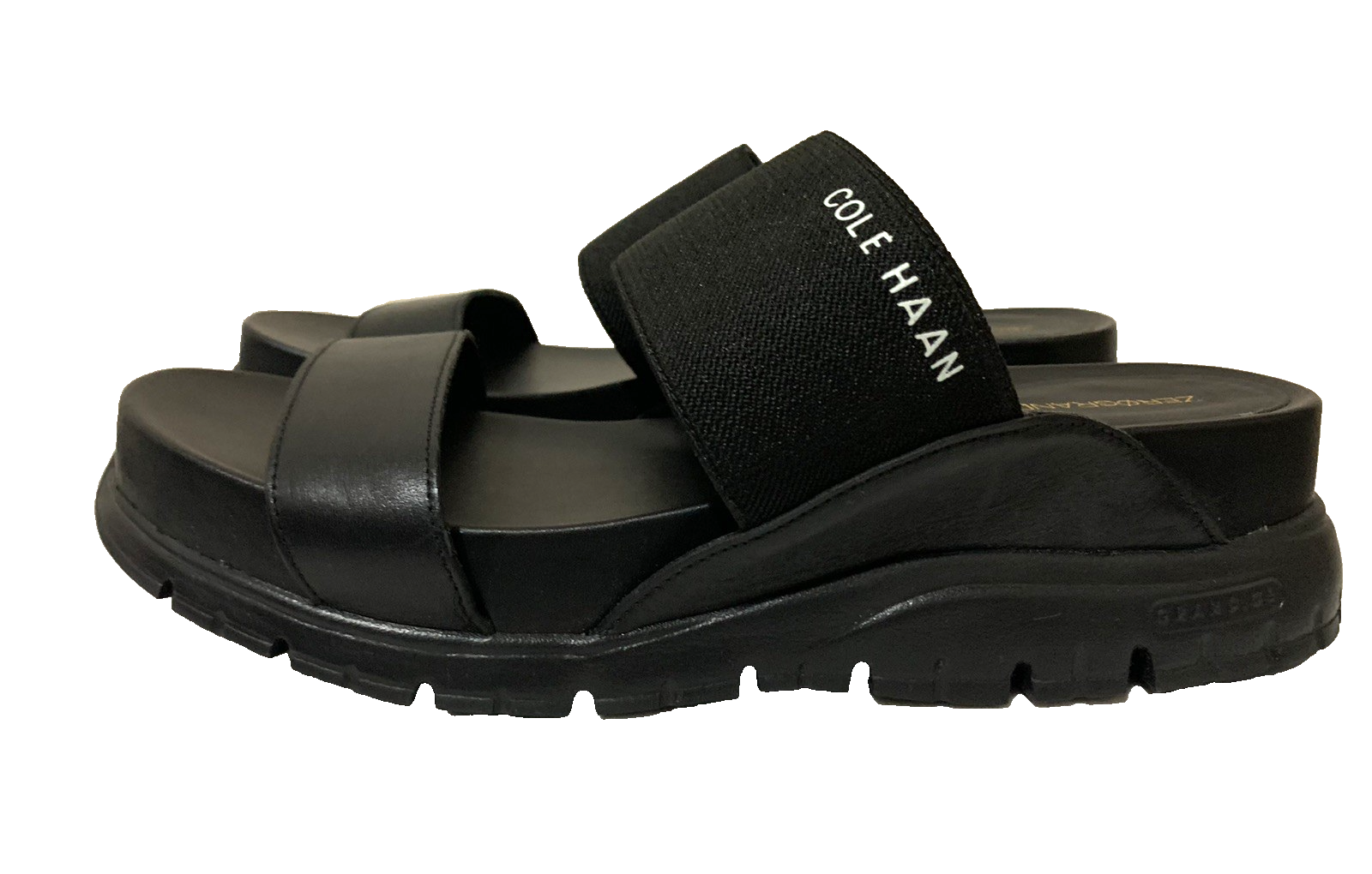 COLE HAAN ゼログランドMERITT SANDAL 8 B BLACK Cole Haan ZeroGrand Size 8 Black Double Band Slides Leather