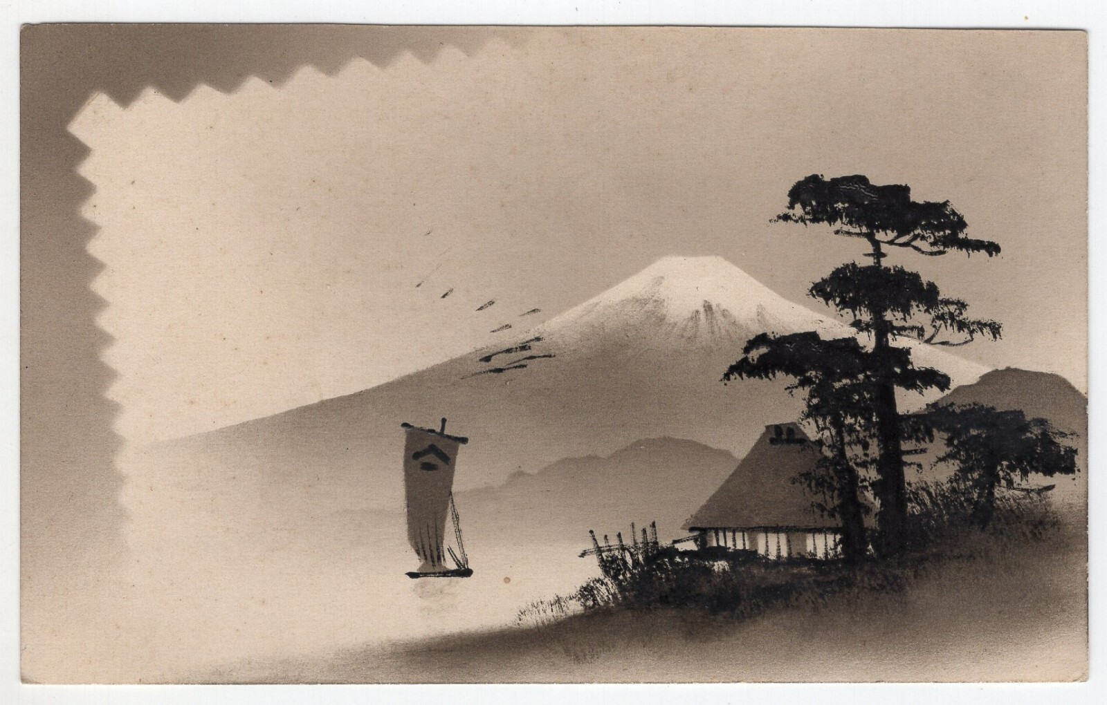 1912 Hand Painted Mt. Fuji Japan ~ Canton China VINTAGE
