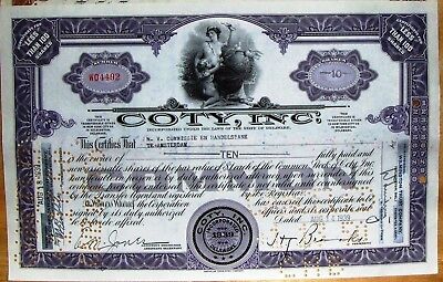 Stock certificate Coty International Corporation 1939  State of Delaware