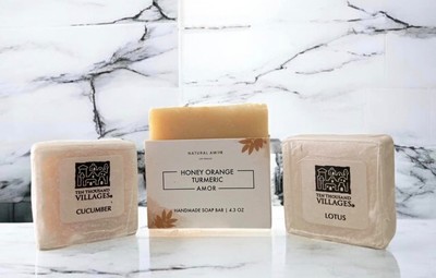NATURAL AMOR HONEY/ORANGE/TURMERIC & TEN THOUSAND VILLAGES CUCUMBER, LOTUS SOAPS