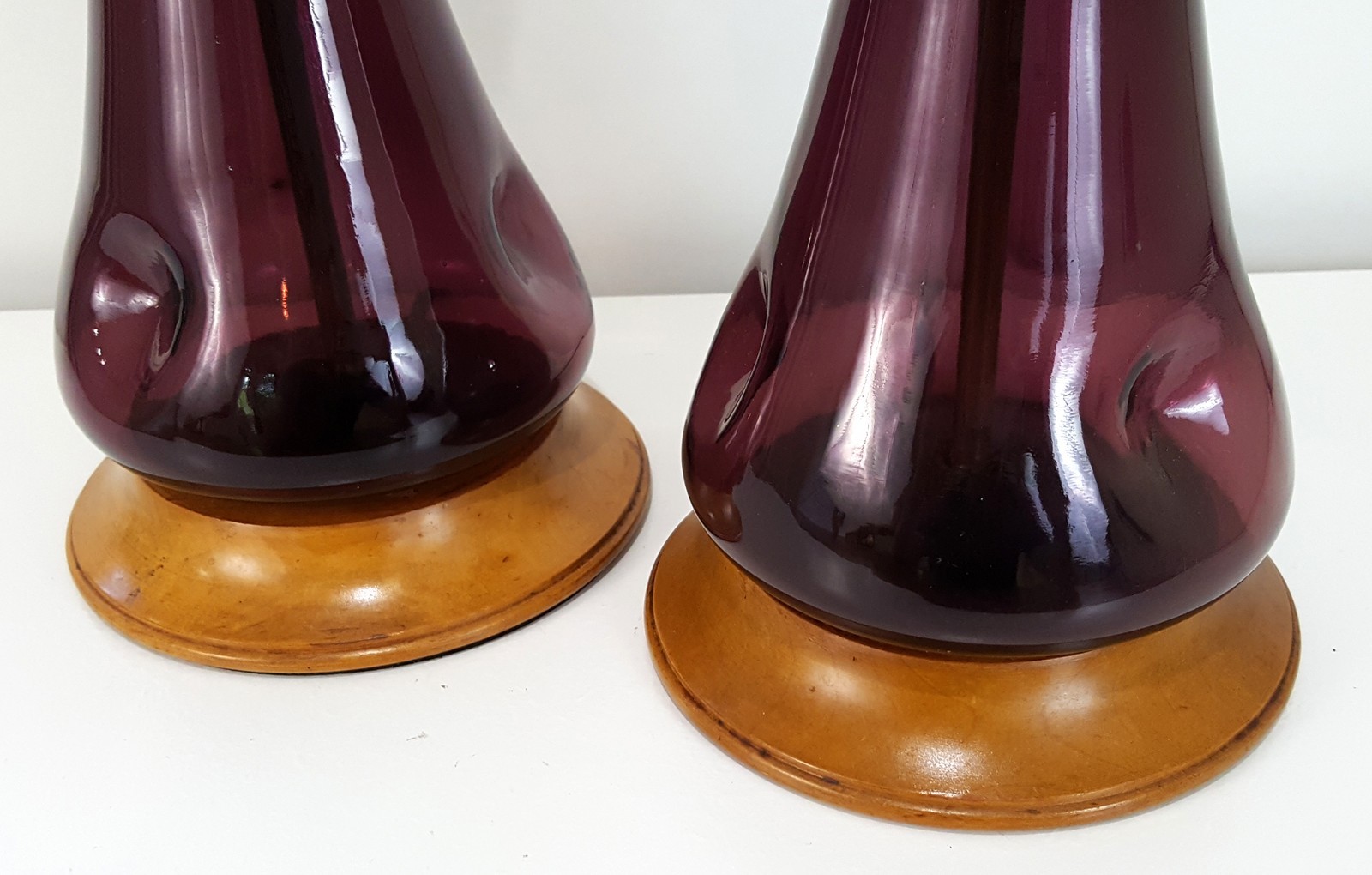Pair Vintage Purple Italian Empoli Art Glass Lamps Mid-Century Danish Modern