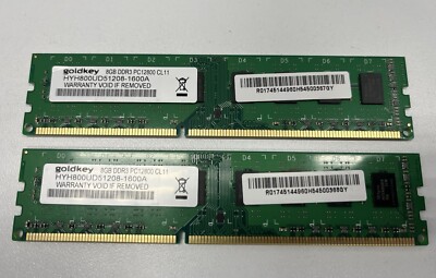 Lot of 2 Goldkey RAM UDIMM 8GB DDR3L 1600MHz PC3-12800 CL11 HYH800UD51208-1600A