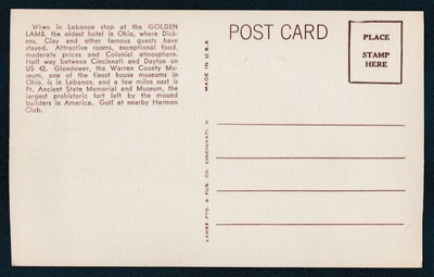 THE GOLDEN LAMB HOTEL LEBANON OHIO VINTAGE POSTCARD