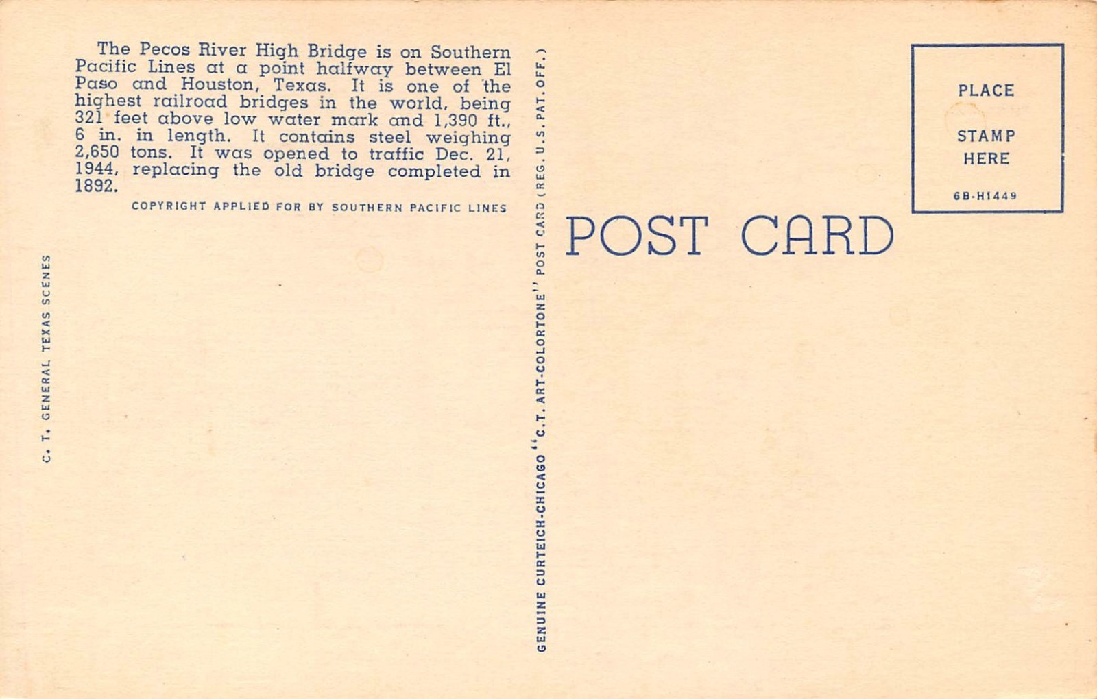 New Pecos River High Bridge  Southern Pacific Railroad Langtry,TX Vtg Postcard