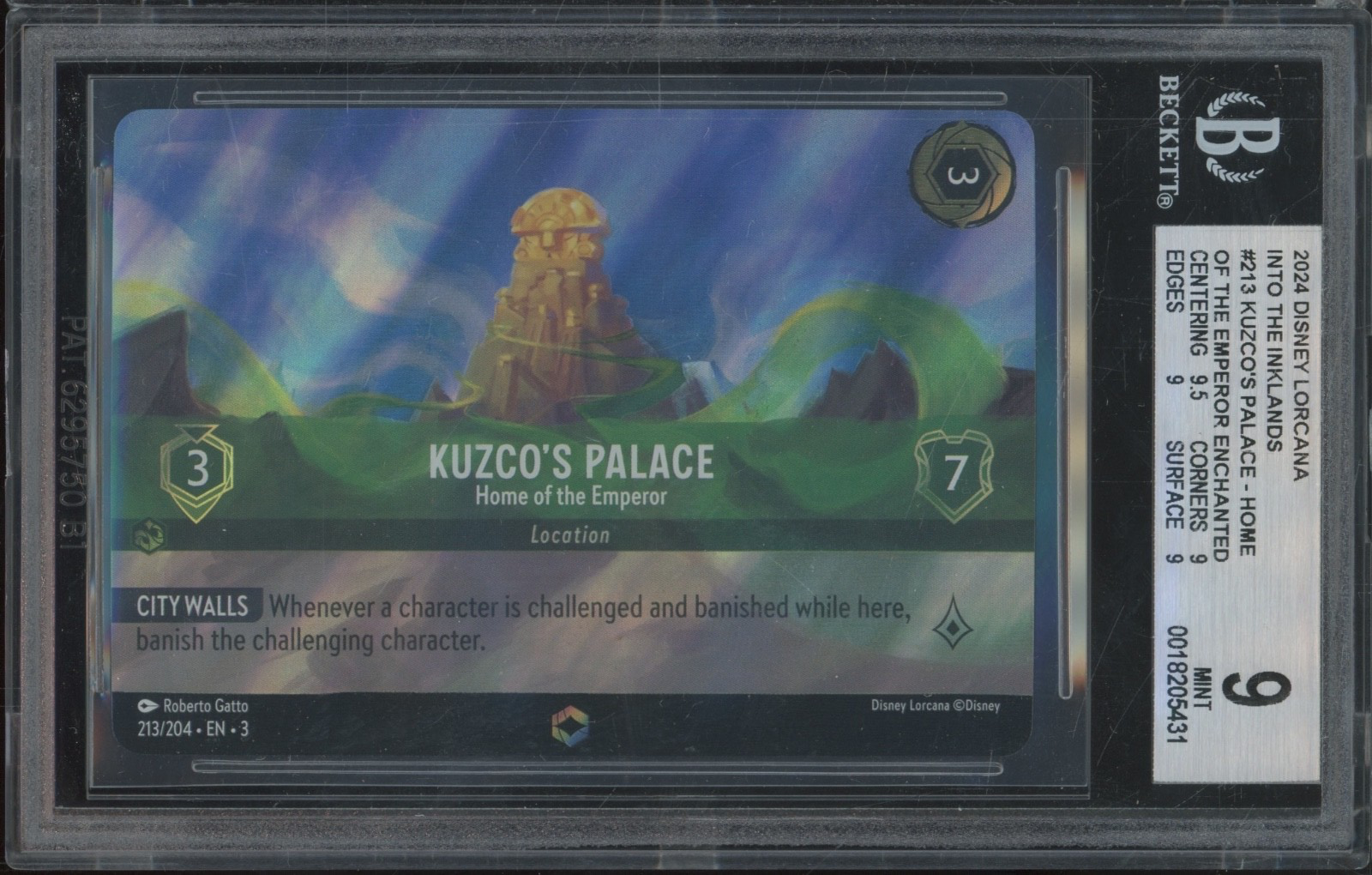 2024 Disney Lorcana Into The Inklands Enchanted #213 Kuzco`s Palace Mint BGS 9