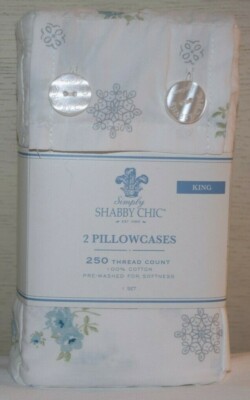 Rachel Ashwell Simply Shabby Chic Blue Rose Medallion White KING Pillowcase Set
