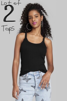 NEW LOT Of 2 Women's Slim Fit Cami Tank Top Ribbed - Wild Fable - Size M - Black