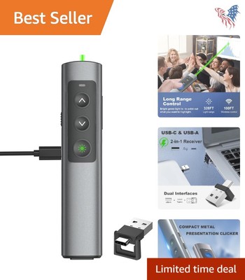 Metal Rechargeable Presentation Remote with 100m Range for PPT and Google Slides