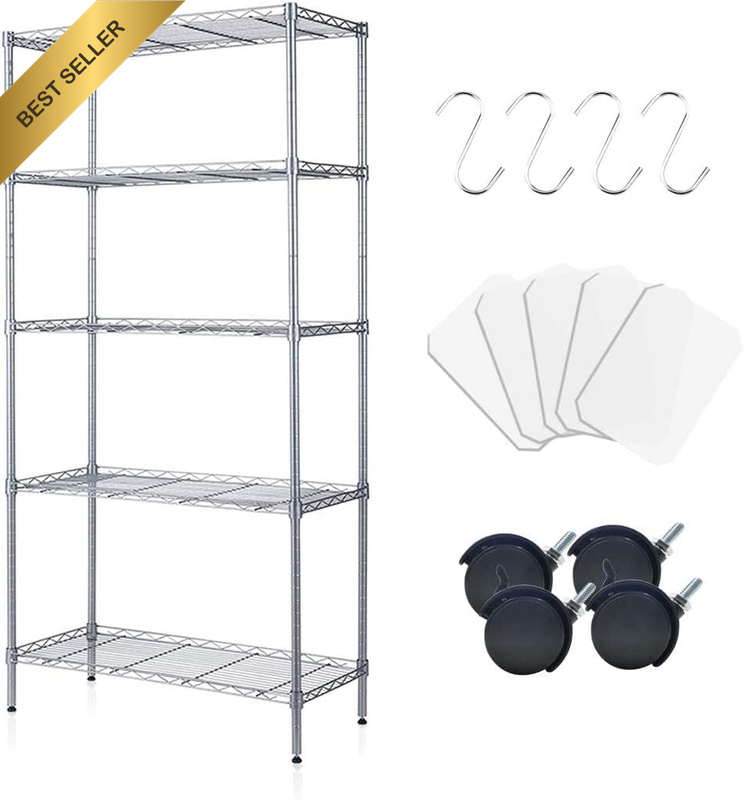 5-Tier Adjustable Wire Shelves Organizer Shelf Rack (Silver)