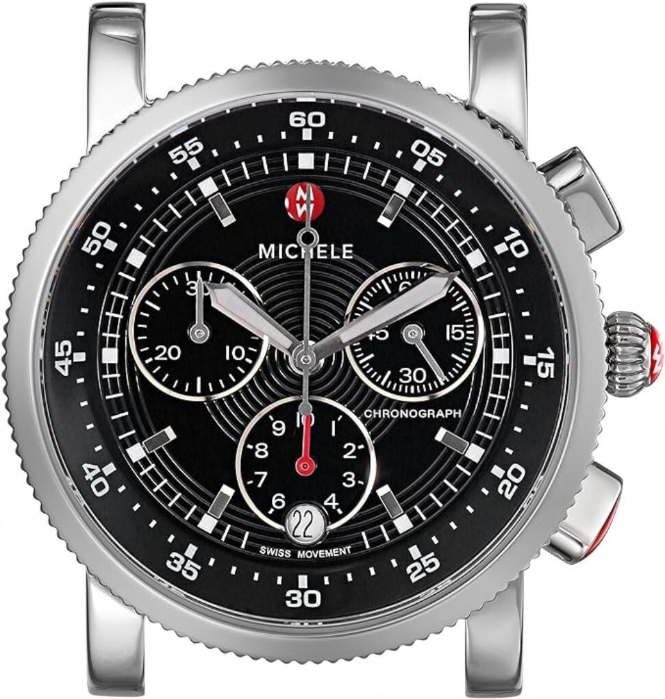 Pre-owned Michele Sport Sail Large Black Dial Stainless Steel Watch Mw01c00d9002 38mm
