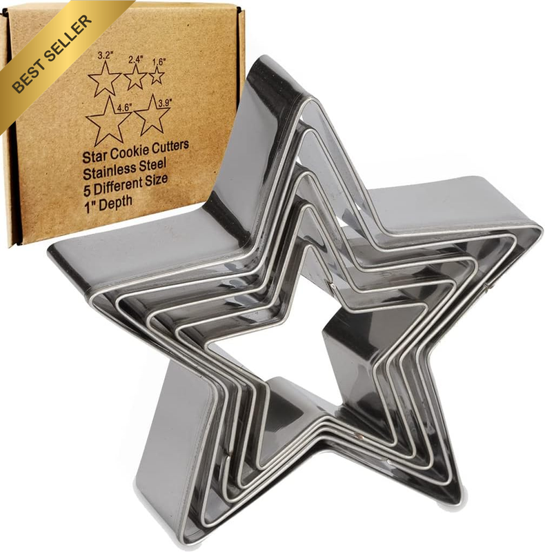 Star Cookie Cutter Set-5 Pcs Stainless Steel Five-Pointed Star Biscuit Molds Fon