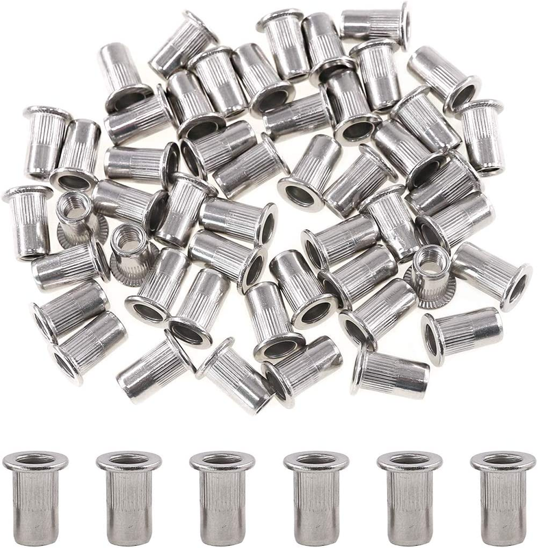 Glarks 50Pcs M5 Stainless Steel Flat Head Rivet Nutsert Set - Threaded Insert Nu